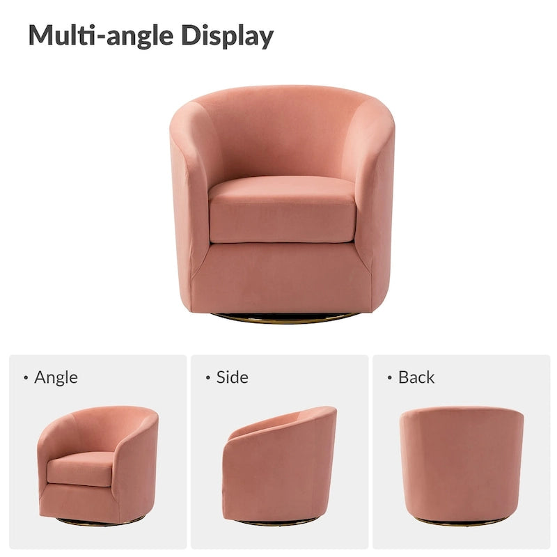 Eleuterio Modern Velvet Curved Swivel Accent Barrel Chair with Metal Base by HULALA HOME