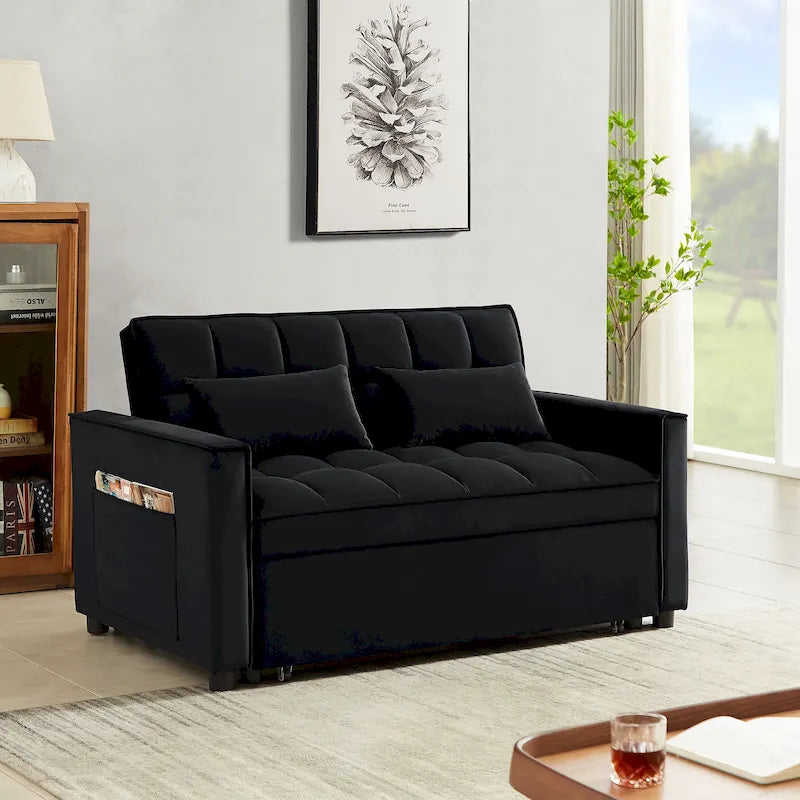 Velvet Convertible Loveseat Sleeper Sofa Couch with 2 Pillows