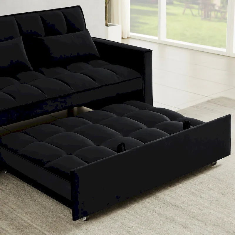 Velvet Convertible Loveseat Sleeper Sofa Couch with 2 Pillows