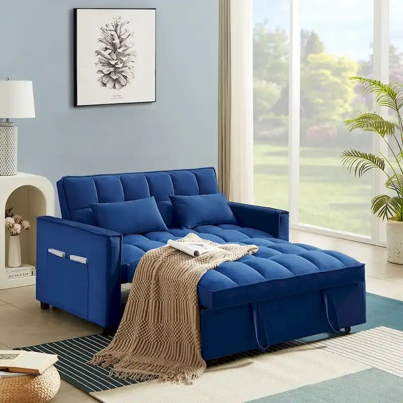 Velvet Convertible Loveseat Sleeper Sofa Couch with 2 Pillows