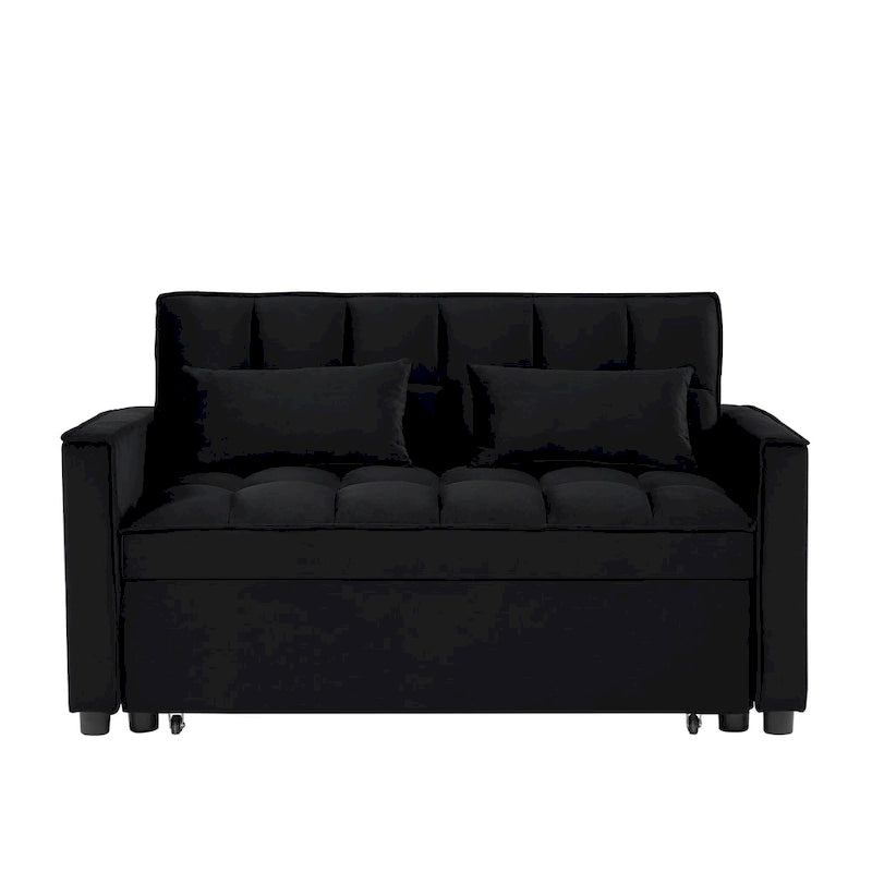 Velvet Convertible Loveseat Sleeper Sofa Couch with 2 Pillows