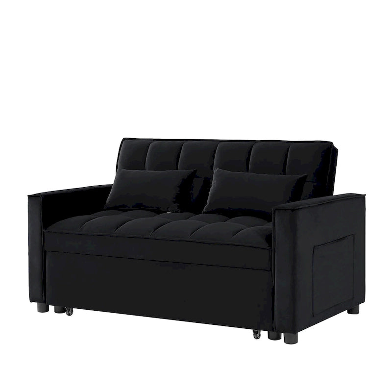 Velvet Convertible Loveseat Sleeper Sofa Couch with 2 Pillows