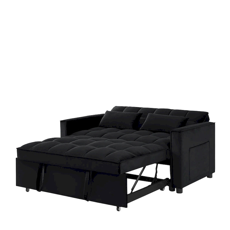 Velvet Convertible Loveseat Sleeper Sofa Couch with 2 Pillows