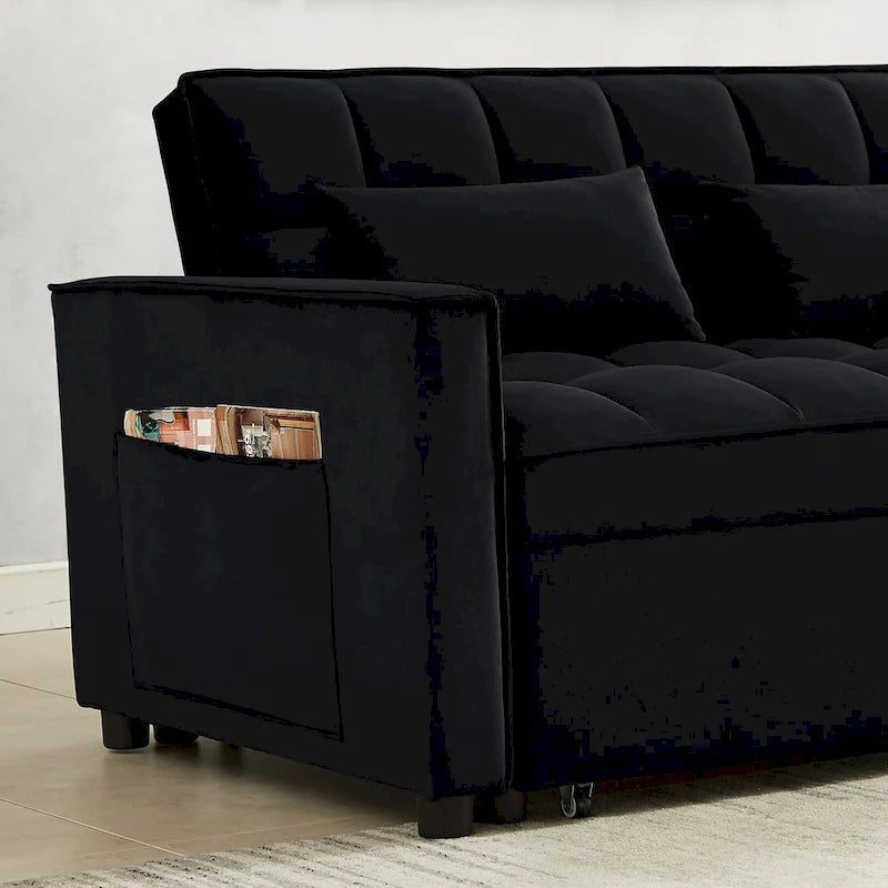 Velvet Convertible Loveseat Sleeper Sofa Couch with 2 Pillows