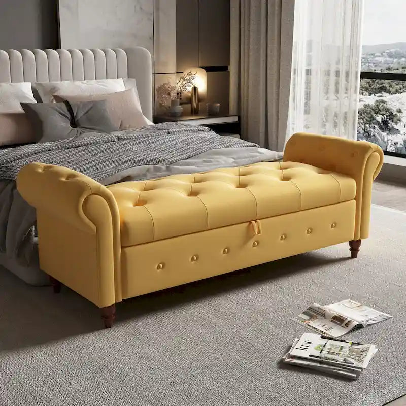 Modern Storage Bench Bed Bench with Rolled Arms