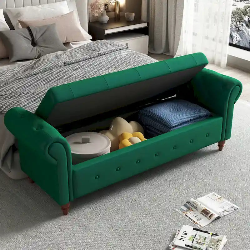 Modern Storage Bench Bed Bench with Rolled Arms