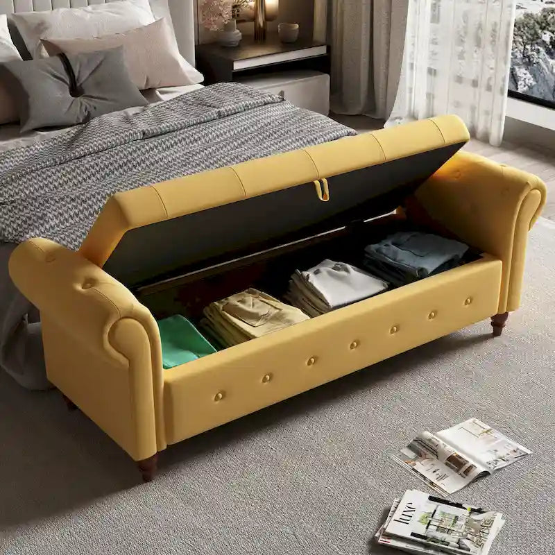 Modern Storage Bench Bed Bench with Rolled Arms