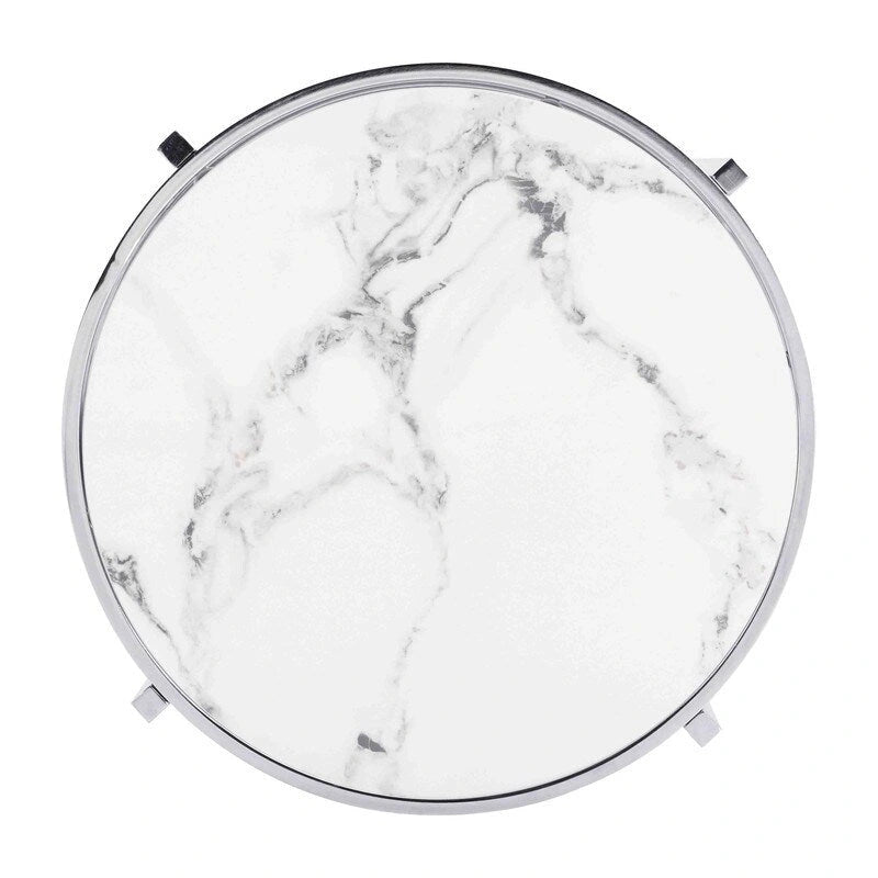 Modern Round End Table with Sintered Stone Top, Chrome/ Silver End Table for Living Room 20.67W x 20.67D x 21.65H
