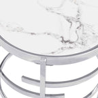 Modern Round End Table with Sintered Stone Top, Chrome/ Silver End Table for Living Room 20.67W x 20.67D x 21.65H