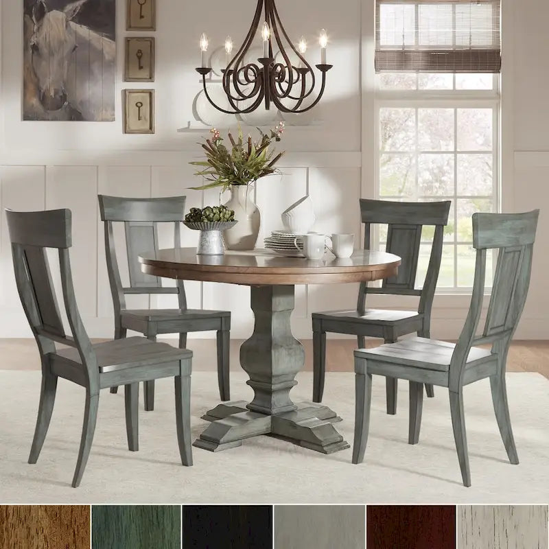 Eleanor Sage Green Round Solid Wood Top Panel Back 5-piece Dining Set by iNSPIRE Q Classic