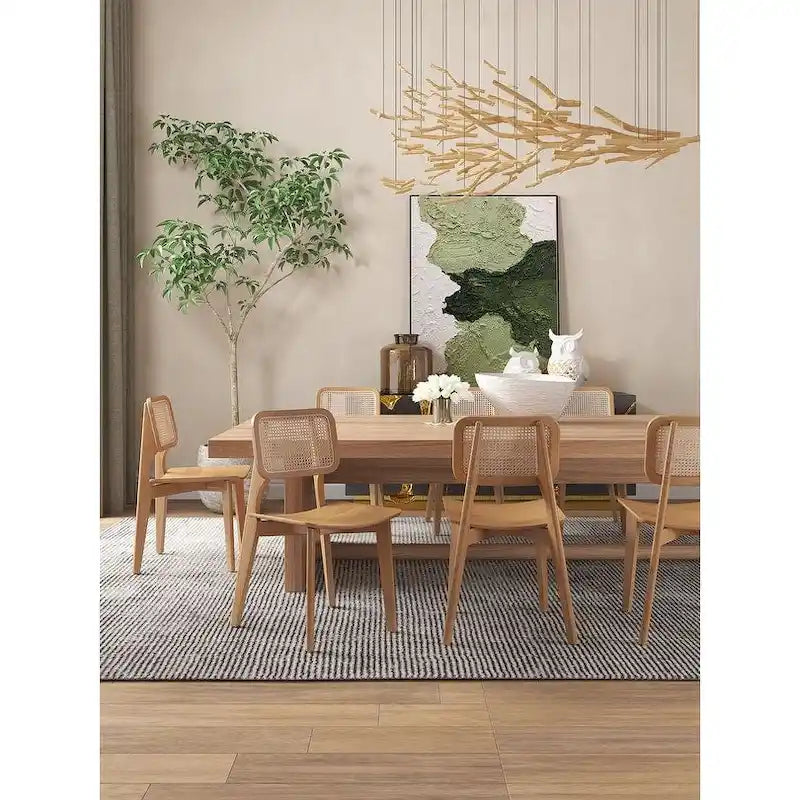 Manhattan Comfort Versailles Square Dining Chair in Black and Natural Cane - Set of 2