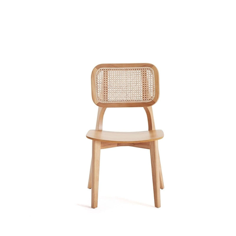Manhattan Comfort Versailles Square Dining Chair in Black and Natural Cane - Set of 2