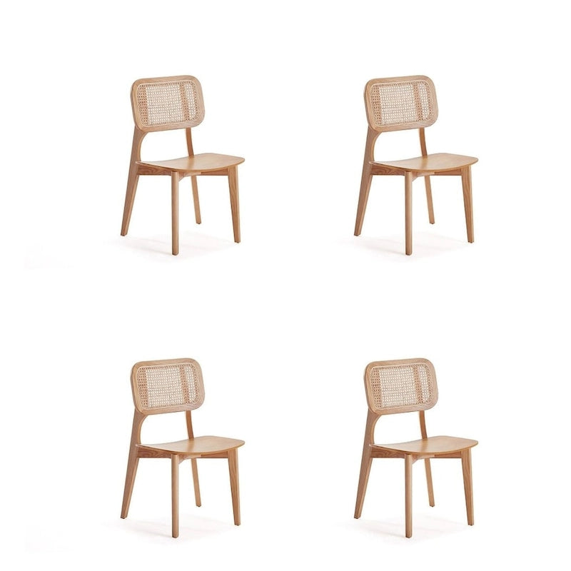 Manhattan Comfort Versailles Square Dining Chair in Black and Natural Cane - Set of 2