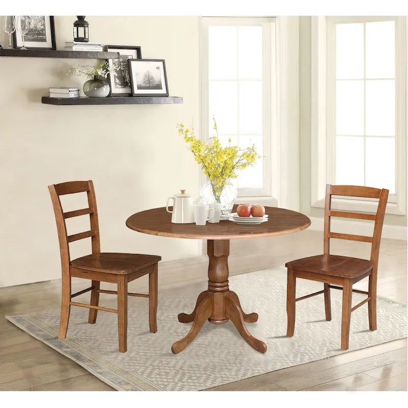 42 Dual Drop Leaf Pedestal Dining Table with Madrid Ladderback Chairs - Dining Set