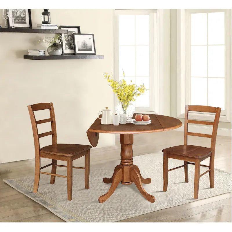 42 Dual Drop Leaf Pedestal Dining Table with Madrid Ladderback Chairs - Dining Set