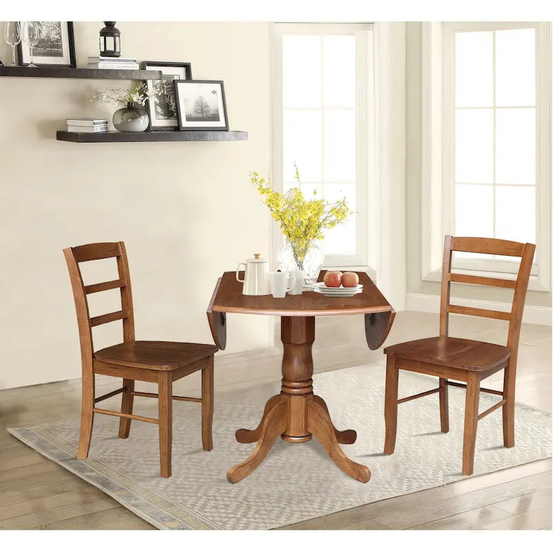 42 Dual Drop Leaf Pedestal Dining Table with Madrid Ladderback Chairs - Dining Set