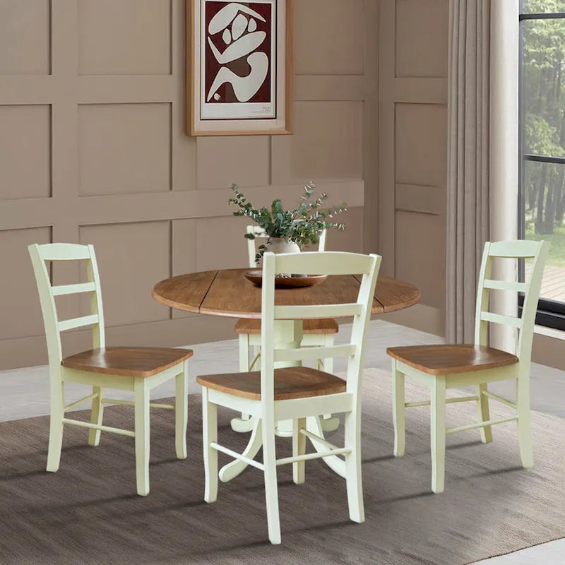 42 Dual Drop Leaf Pedestal Dining Table with Madrid Ladderback Chairs - Dining Set