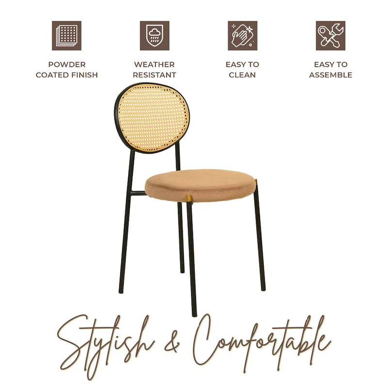 Leisuremod Euston Modern Dining Chair w Upholstered Velvet Seat - Wicker Back Accent Chair for Home Office Living Room & Kitchen