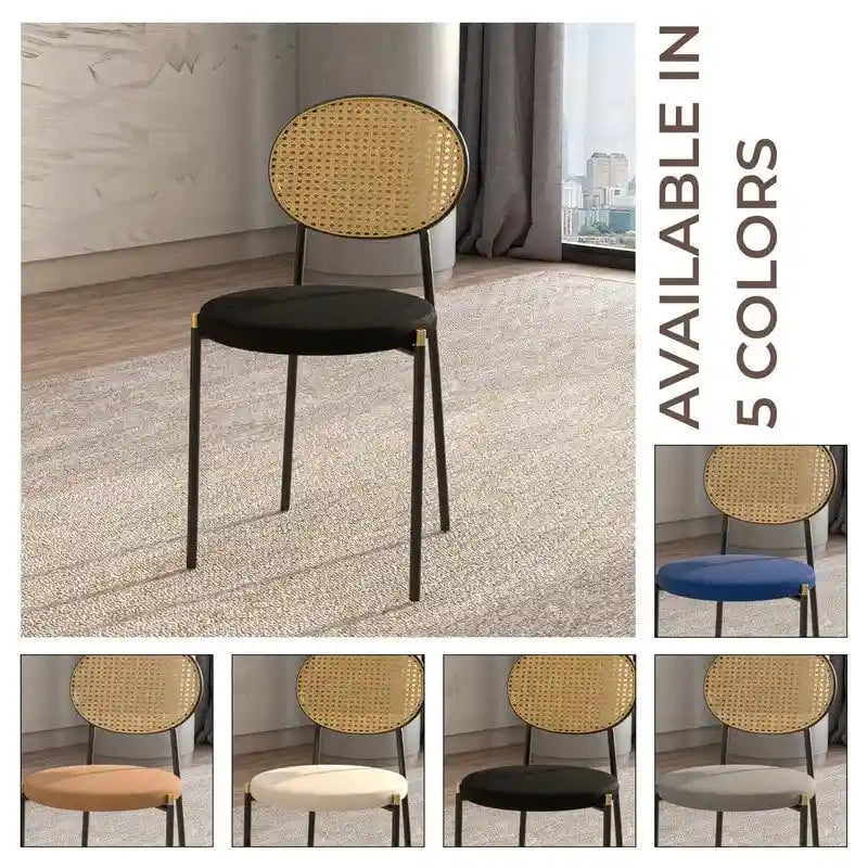 Leisuremod Euston Modern Dining Chair w Upholstered Velvet Seat - Wicker Back Accent Chair for Home Office Living Room & Kitchen