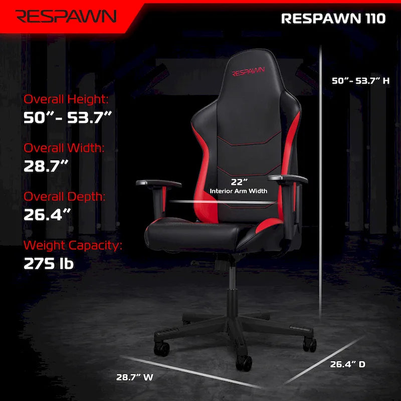 RESPAWN 110 Ergonomic Gaming Chair - Racing Style High Back PC Computer Desk Office Chair