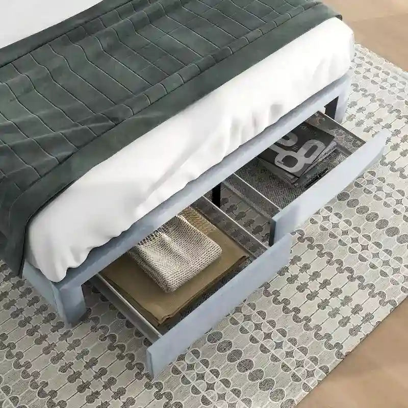 Honeycomb Modern Grey Velvet Headboard Storage Guest Bed by Furniture of America