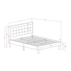 East West Furniture Platform Bed- Denim Linen Fabric Headboard with Button Tufted Trim Design - Black Legs(Size & Finish Option)