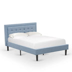 East West Furniture Platform Bed- Denim Linen Fabric Headboard with Button Tufted Trim Design - Black Legs(Size & Finish Option)