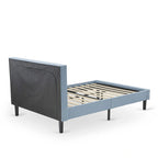 East West Furniture Platform Bed- Denim Linen Fabric Headboard with Button Tufted Trim Design - Black Legs(Size & Finish Option)