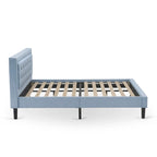 East West Furniture Platform Bed- Denim Linen Fabric Headboard with Button Tufted Trim Design - Black Legs(Size & Finish Option)