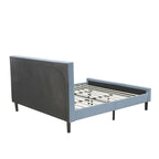 East West Furniture Platform Bed- Denim Linen Fabric Headboard with Button Tufted Trim Design - Black Legs(Size & Finish Option)