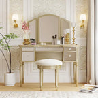 43Makeup Vanity Set with Mirrored Drawers and Stool for Bedroom