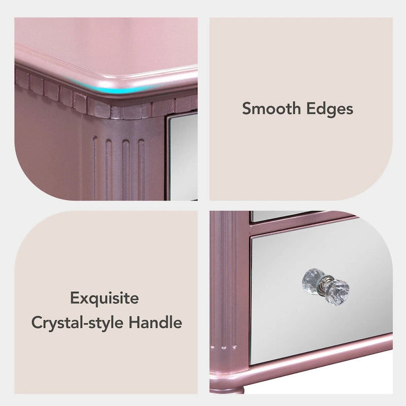 43Makeup Vanity Set with Mirrored Drawers and Stool for Bedroom