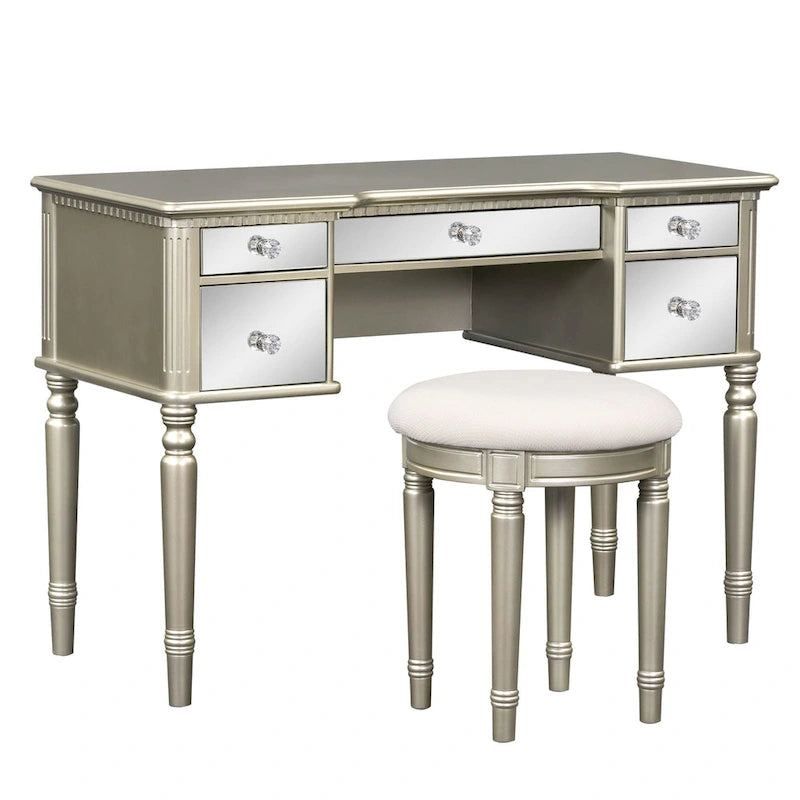 43Makeup Vanity Set with Mirrored Drawers and Stool for Bedroom