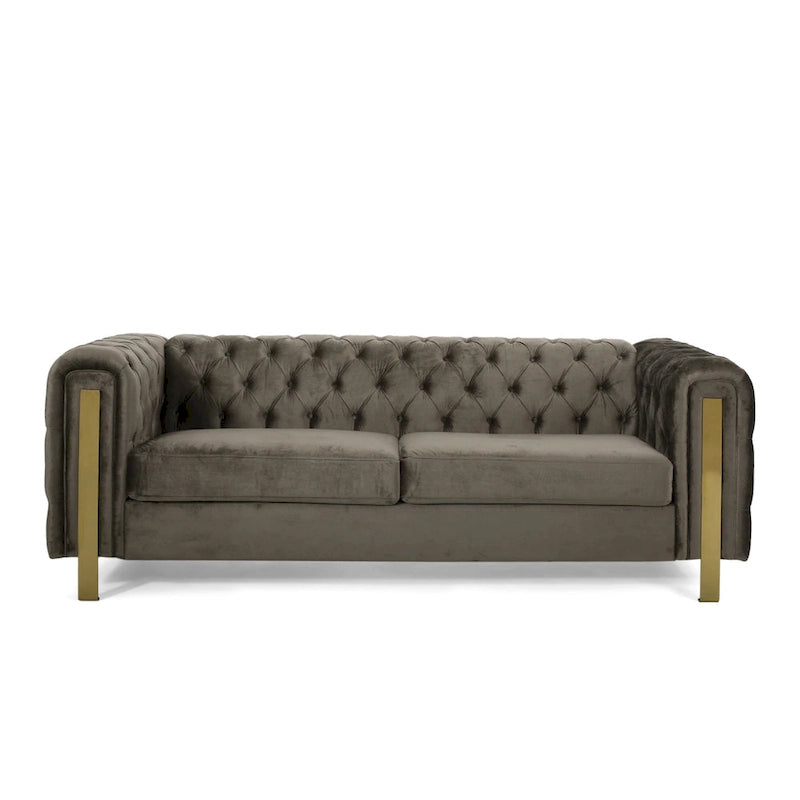 Keyser Modern Glam Tufted Velvet 3 Seater Sofa by Christopher Knight Home - 83.75 L x 34.50 W x 27.25 H