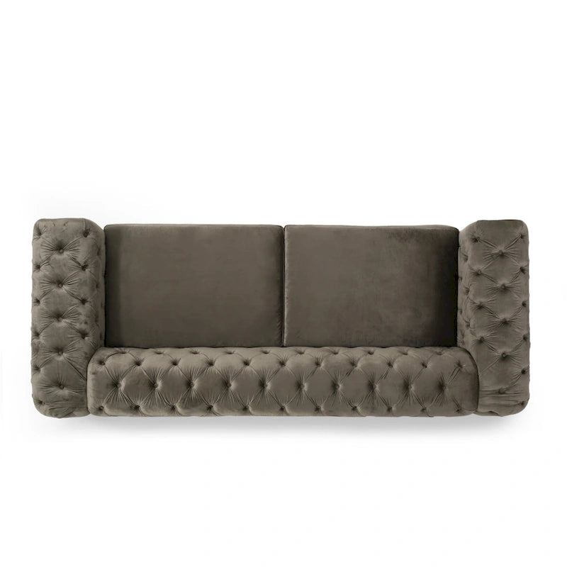 Keyser Modern Glam Tufted Velvet 3 Seater Sofa by Christopher Knight Home - 83.75 L x 34.50 W x 27.25 H