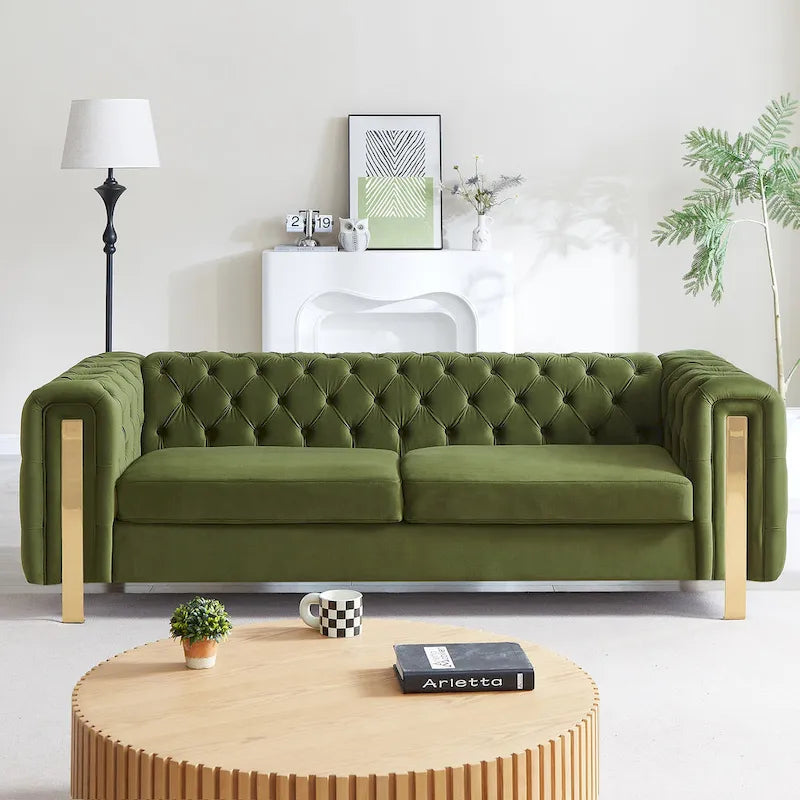 Keyser Modern Glam Tufted Velvet 3 Seater Sofa by Christopher Knight Home - 83.75 L x 34.50 W x 27.25 H