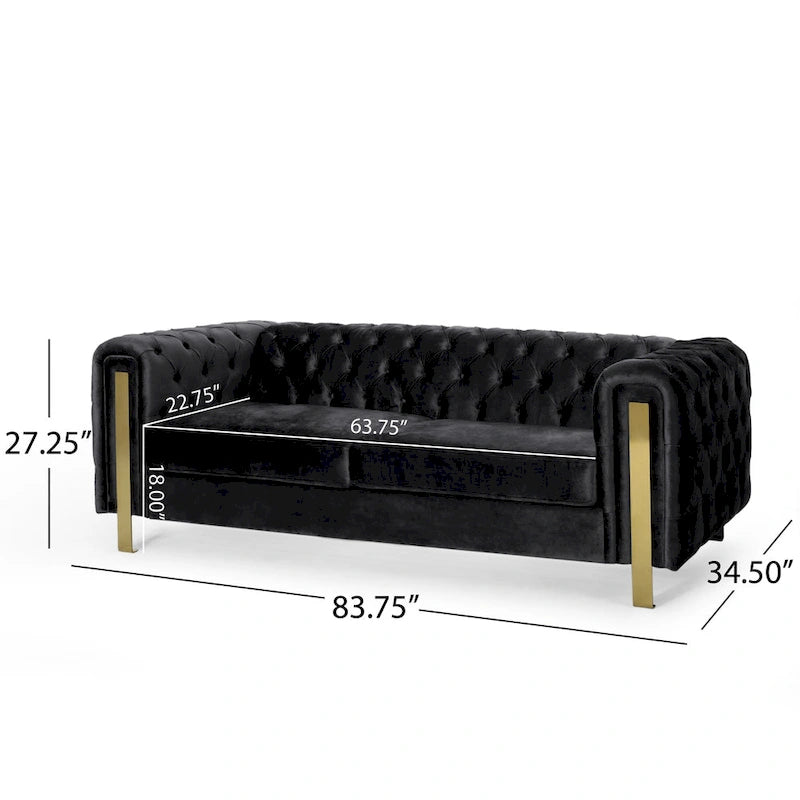 Keyser Modern Glam Tufted Velvet 3 Seater Sofa by Christopher Knight Home - 83.75 L x 34.50 W x 27.25 H