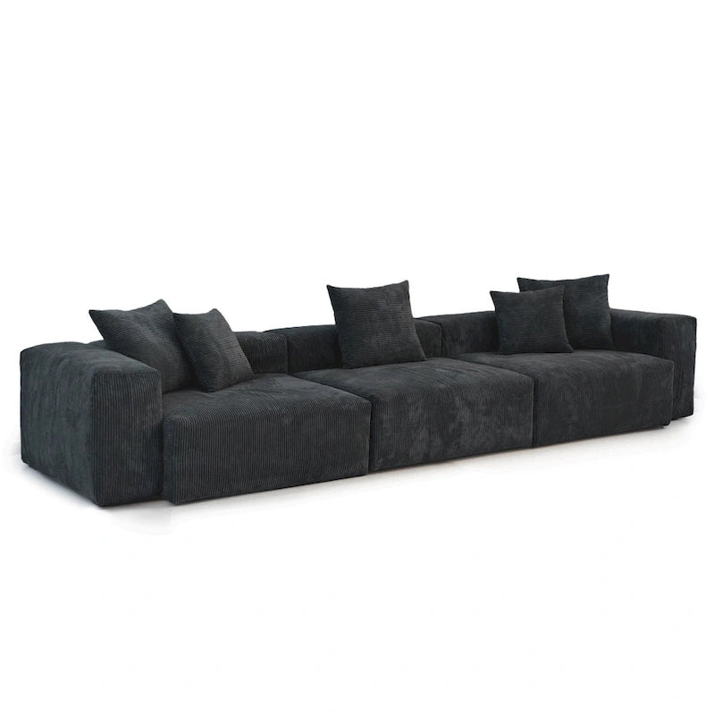143 inch Sofa Couch- Deep Seat Sofa with 5 Pillows, 3 Seater Couch with Corduroy Fabric, Modern Sofas for Living Room