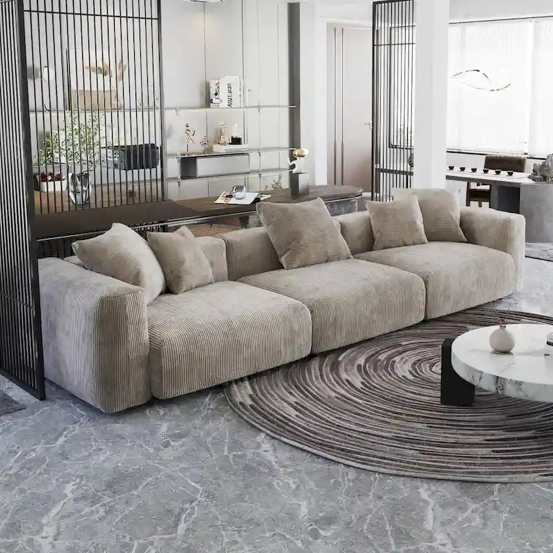143 inch Sofa Couch- Deep Seat Sofa with 5 Pillows, 3 Seater Couch with Corduroy Fabric, Modern Sofas for Living Room