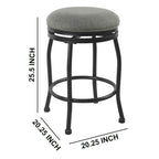 Metal Counter Stool with Swivelling Fabric Padded Seat, Gray and Black