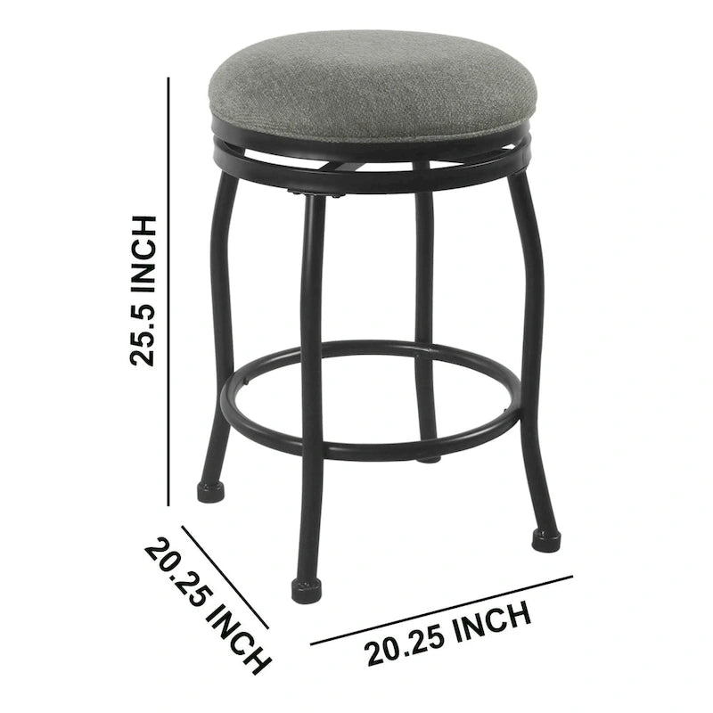 Metal Counter Stool with Swivelling Fabric Padded Seat, Gray and Black