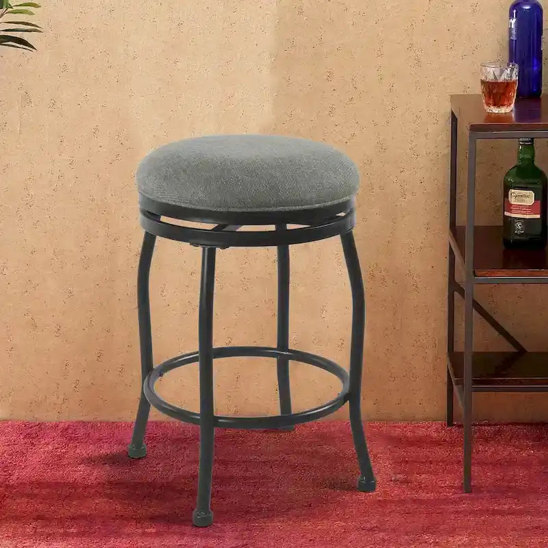 Metal Counter Stool with Swivelling Fabric Padded Seat, Gray and Black