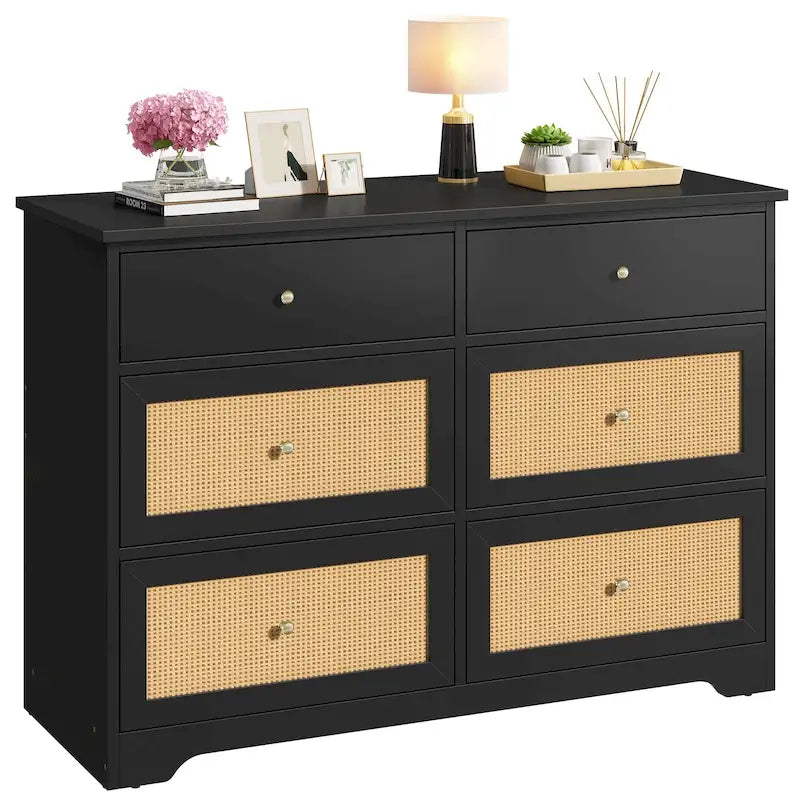 Moasis 6-Drawer Rattan Storage Chest of Drawers Cabinet Dresser