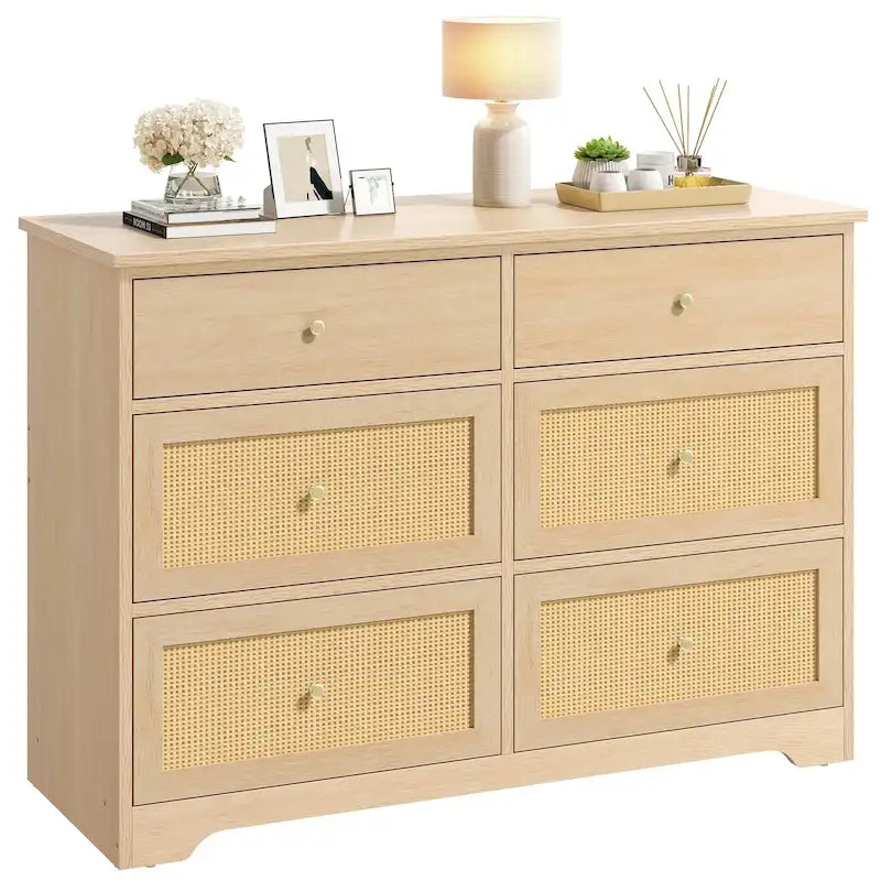 Moasis 6-Drawer Rattan Storage Chest of Drawers Cabinet Dresser