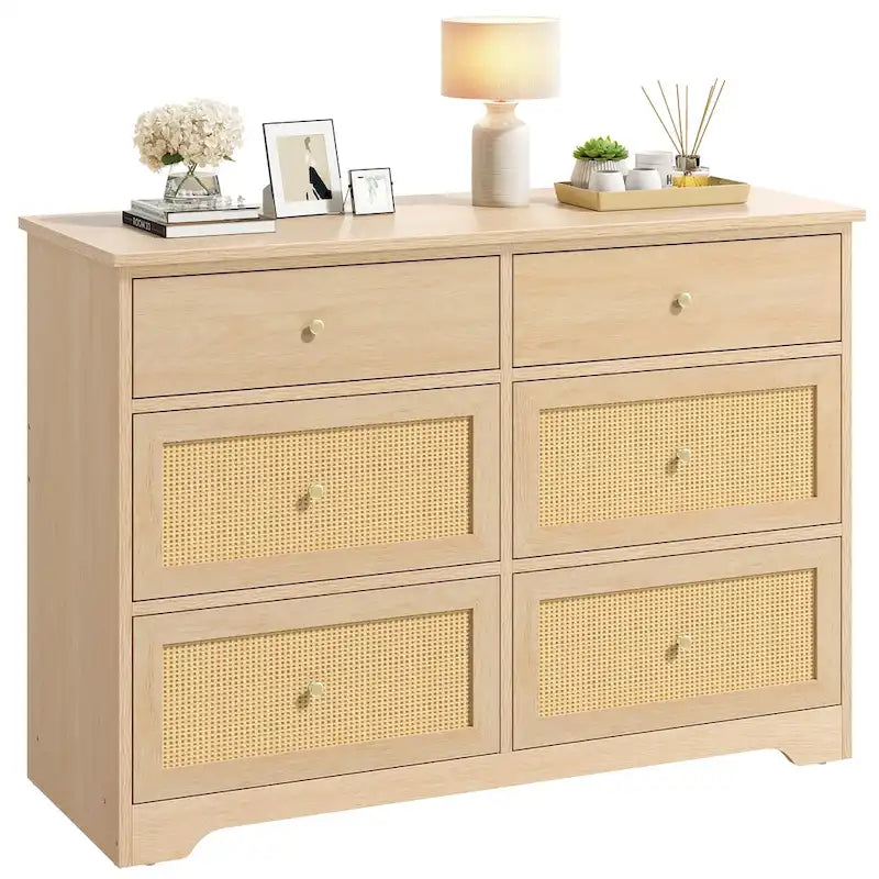 Moasis 6-Drawer Rattan Storage Chest of Drawers Cabinet Dresser