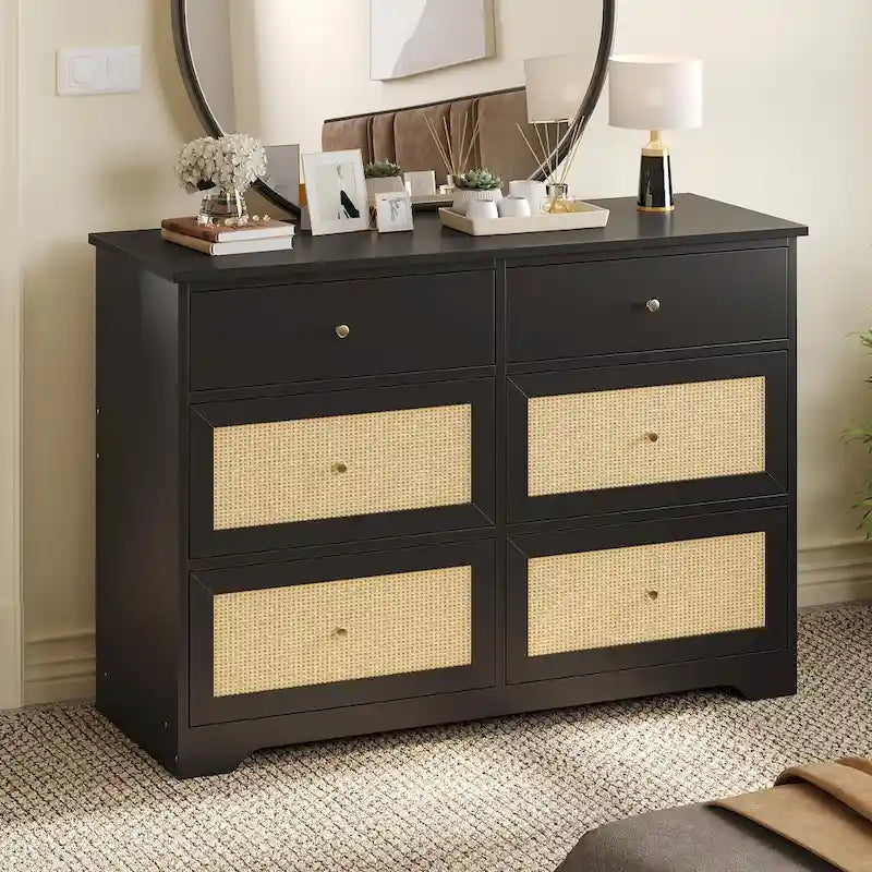 Moasis 6-Drawer Rattan Storage Chest of Drawers Cabinet Dresser