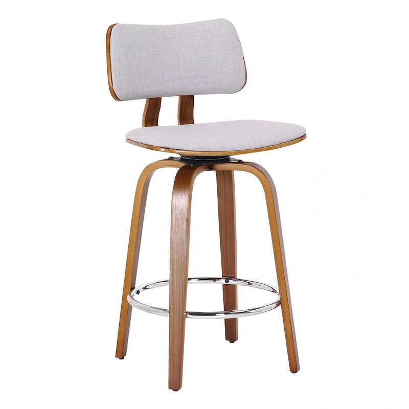 Mid-Century Fabric and Wood 26 Counter Stool with Swivel