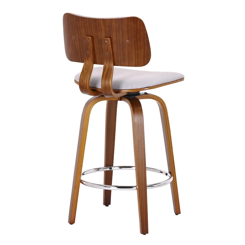 Mid-Century Fabric and Wood 26 Counter Stool with Swivel