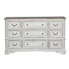 Magnolia Manor Antique White Weathered Bark 9 Drawer Dresser
