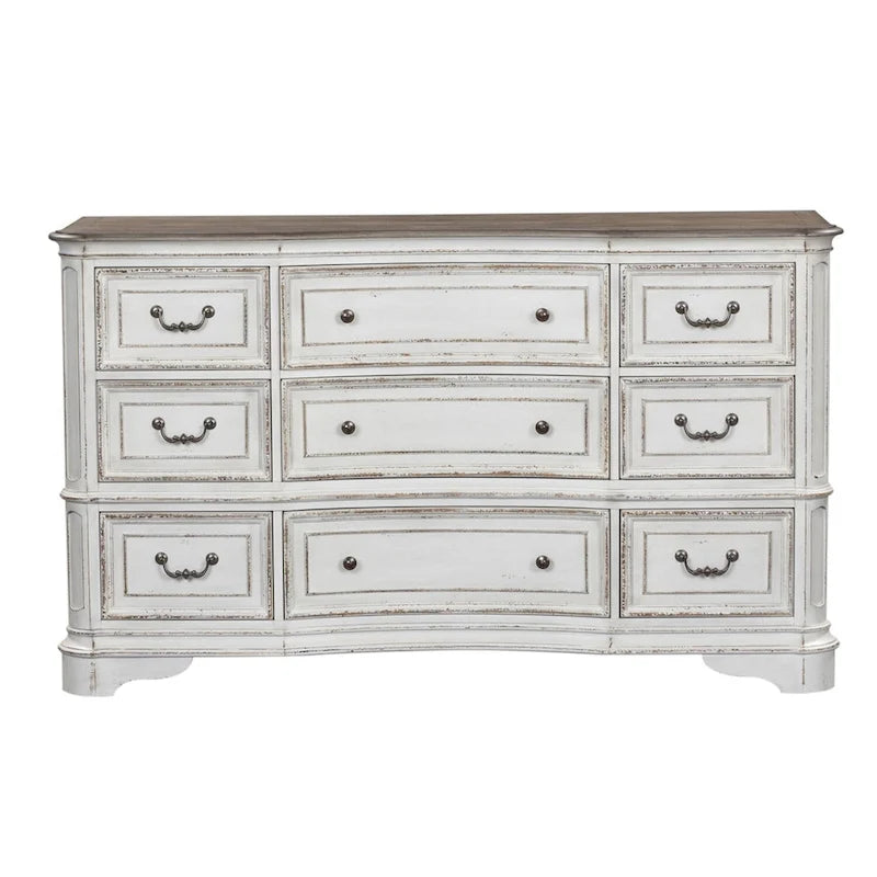 Magnolia Manor Antique White Weathered Bark 9 Drawer Dresser